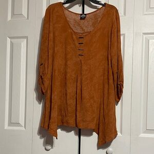 Cal Style rayon gauze rust brown tunic top shirt blouse size LARGE